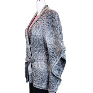 DKNY Jeans Belted Button Mid Weight Poncho Style Sweater Knit Cardigan L